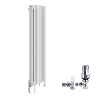 B&Q -  Traditional 4 Column Radiator Vertical Cast Iron Style Rads 1500X470mm White With Angled Thermostatic Valve