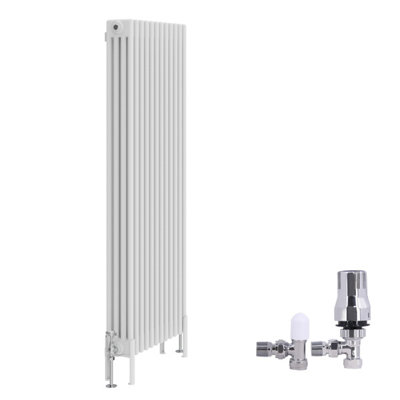 B&Q -  Traditional 4 Column Radiator Vertical Cast Iron Style Rads 1500X560mm White With Angled Thermostatic Valve