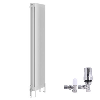 B&Q -  Traditional 4 Column Radiator Vertical Cast Iron Style Rads 1800X470mm White With Angled Thermostatic Valve