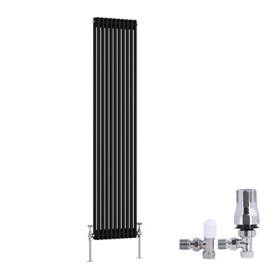 B&Q -  Traditional 2 Column Radiator Vertical Cast Iron Style Rads 1800X470mm Black With Angled Thermostatic Valve
