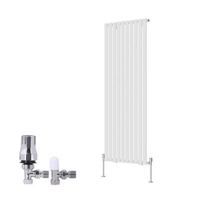 B&Q -  Vertical Single Oval Column Rads Designer Radiator 1600X590mm White With Angled Trv Thermostatic Valve