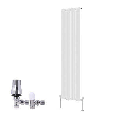 B&Q -  Vertical Single Oval Column Rads Designer Radiator 1800X472mm White With Angled Trv Thermostatic Valve