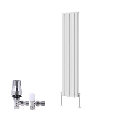 B&Q -  Vertical Double Oval Column Rads Designer Radiator 1600X354mm White With Angled Trv Thermostatic Valve