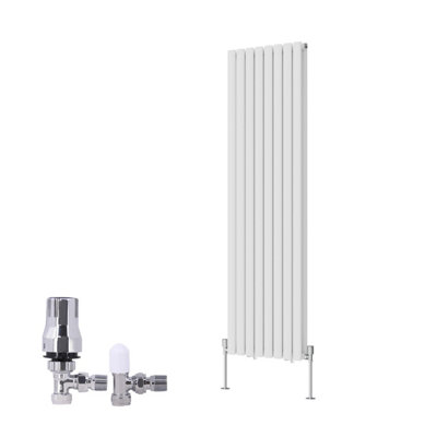 B&Q -  Vertical Double Oval Column Rads Designer Radiator 1600X472mm White With Angled Trv Thermostatic Valve