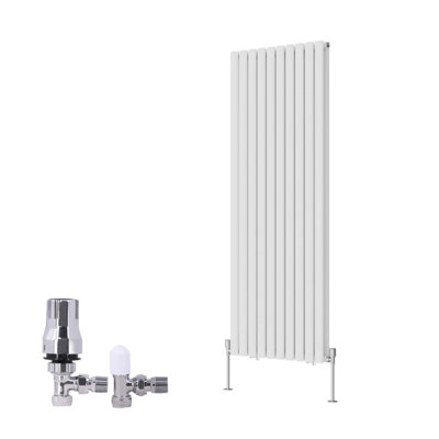 B&Q -  Vertical Double Oval Column Rads Designer Radiator 1600X590mm White With Angled Trv Thermostatic Valve