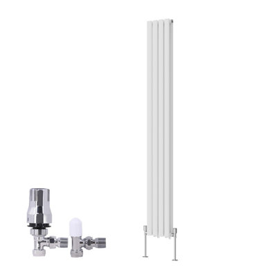 B&Q -  Vertical Double Oval Column Rads Designer Radiator 1800X236mm White With Angled Trv Thermostatic Valve