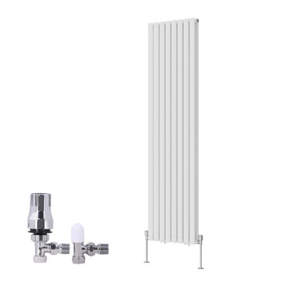 B&Q -  Vertical Double Oval Column Rads Designer Radiator 1800X472mm White With Angled Trv Thermostatic Valve
