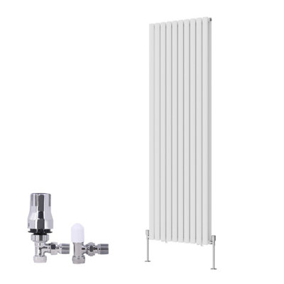 B&Q -  Vertical Double Oval Column Rads Designer Radiator 1800X590mm White With Angled Trv Thermostatic Valve