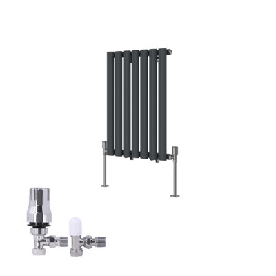 B&Q -  Horizontal Single Oval Column Rads Designer Radiator 600X413mm Anthracite With Angled Trv Thermostatic Valve