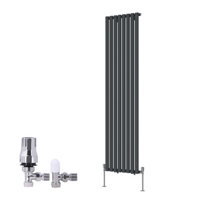 B&Q -  Vertical Single Oval Column Rads Designer Radiator 1800X472mm Anthracite With Angled Trv Thermostatic Valve