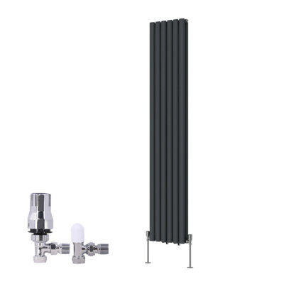 B&Q -  Vertical Double Oval Column Rads Designer Radiator 1800X354mm Anthracite With Angled Trv Thermostatic Valve