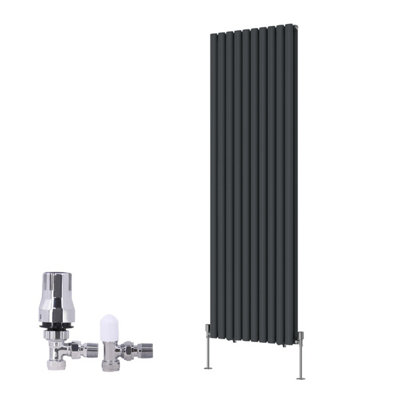 B&Q -  Vertical Double Oval Column Rads Designer Radiator 1800X590mm Anthracite With Angled Trv Thermostatic Valve