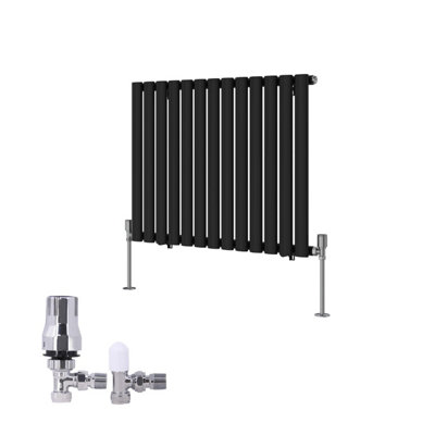 B&Q -  Horizontal Single Oval Column Rads Designer Radiator 600X767mm Black With Angled Trv Thermostatic Valve