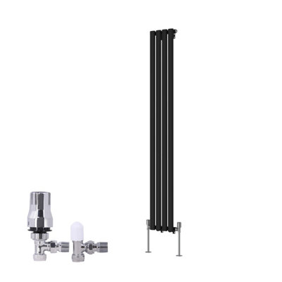 B&Q -  Vertical Single Oval Column Rads Designer Radiator 1600X236mm Black With Angled Trv Thermostatic Valve