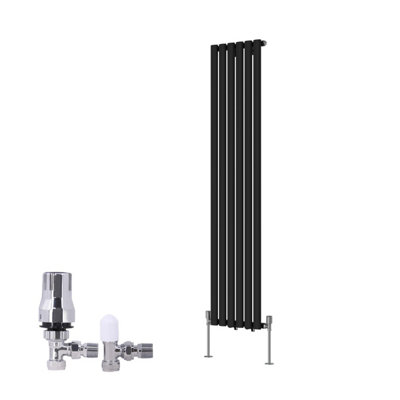 B&Q -  Vertical Single Oval Column Rads Designer Radiator 1600X354mm Black With Angled Trv Thermostatic Valve