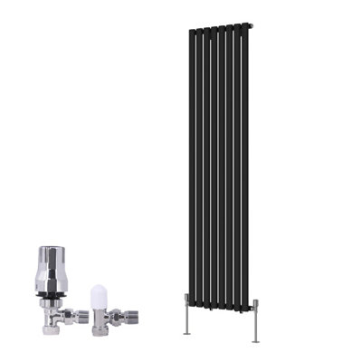 B&Q -  Vertical Single Oval Column Rads Designer Radiator 1800X472mm Black With Angled Trv Thermostatic Valve