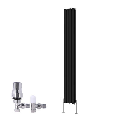B&Q -  Vertical Double Oval Column Rads Designer Radiator 1800X236mm Black With Angled Trv Thermostatic Valve