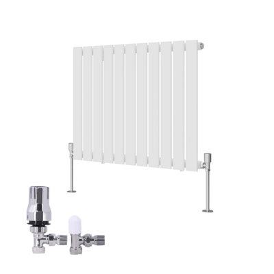 B&Q -  Horizontal Single Flat Panel Rads Designer Radiator 600X748mm White With Angled Trv Thermostatic Valve