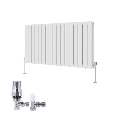 B&Q -  Horizontal Double Flat Panel Rads Designer Radiator 600X1156mm White With Angled Trv Thermostatic Valve