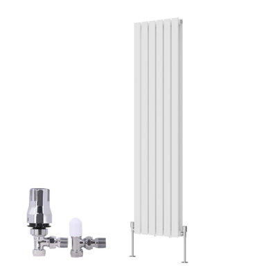 B&Q -  Vertical Double Flat Panel Rads Designer Radiator 1600X408mm White With Angled Trv Thermostatic Valve
