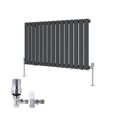 B&Q -  Horizontal Single Flat Panel Rads Designer Radiator 600X1020mm Anthracite With Angled Trv Thermostatic Valve