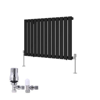 B&Q -  Horizontal Single Flat Panel Rads Designer Radiator 600X884mm Black With Angled Trv Thermostatic Valve