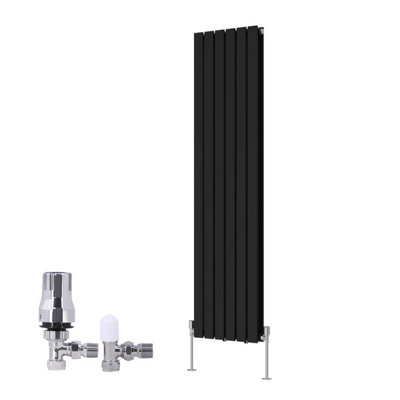 B&Q -  Vertical Double Flat Panel Rads Designer Radiator 1600X408mm Black With Angled Trv Thermostatic Valve