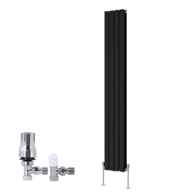 B&Q -  Vertical Double Flat Panel Rads Designer Radiator 1800X272mm Black With Angled Trv Thermostatic Valve