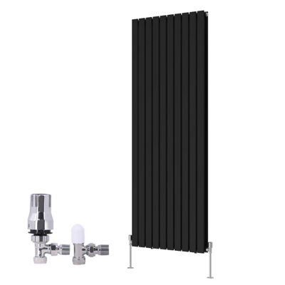 B&Q -  Vertical Double Flat Panel Rads Designer Radiator 1800X680mm Black With Angled Trv Thermostatic Valve