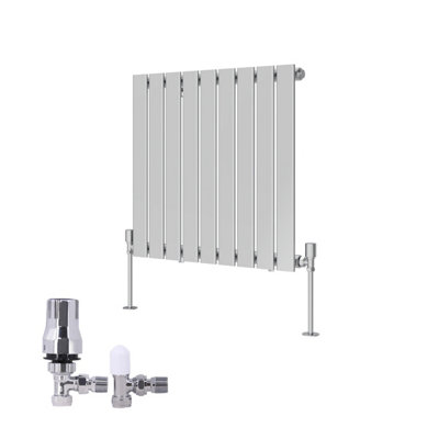 B&Q -  Horizontal Single Flat Panel Rads Designer Radiator 600X612mm Chrome With Angled Trv Thermostatic Valve