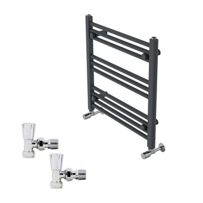 B&Q -  600X600mm Anthracite Straight Heated Towel Rail Radiator With Chrome Angled Lockshield Valves