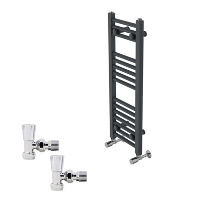 B&Q -  800X300mm Anthracite Straight Heated Towel Rail Radiator With Chrome Angled Lockshield Valves