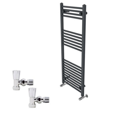 B&Q -  1200X500mm Anthracite Straight Heated Towel Rail Radiator With Chrome Angled Lockshield Valves