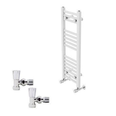 B&Q -  800X300mm White Straight Heated Towel Rail Radiator With Chrome Angled Lockshield Valves