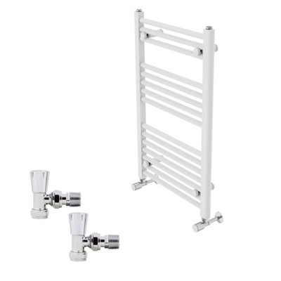 B&Q -  800X500mm White Straight Heated Towel Rail Radiator With Chrome Angled Lockshield Valves