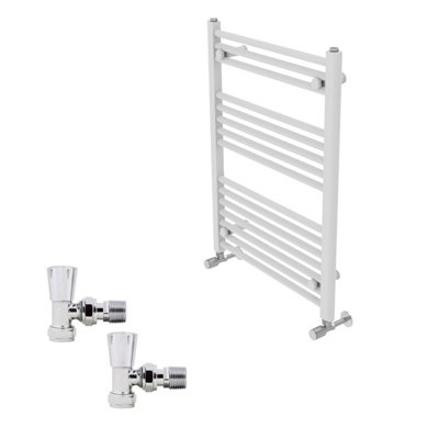 B&Q -  800X600mm White Straight Heated Towel Rail Radiator With Chrome Angled Lockshield Valves
