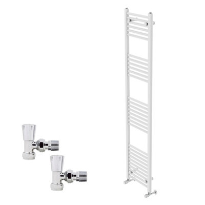 B&Q -  1800X400mm White Straight Heated Towel Rail Radiator With Chrome Angled Lockshield Valves