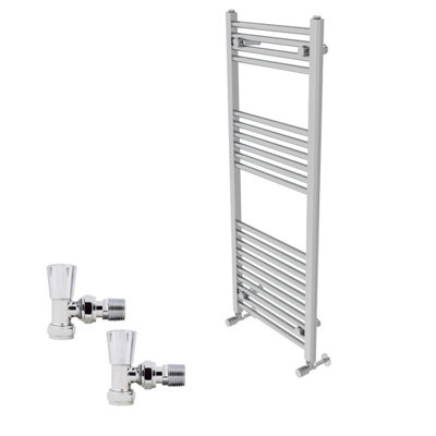 B&Q -  1200X500mm Chrome Straight Heated Towel Rail Radiator With Angled Lockshield Valves