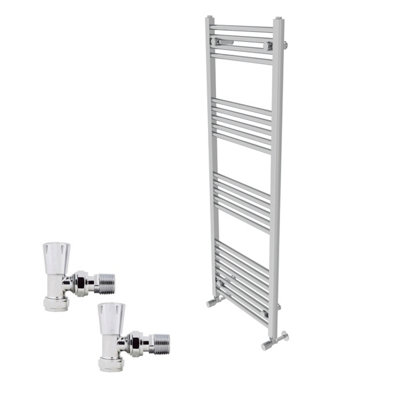 B&Q -  1400X500mm Chrome Straight Heated Towel Rail Radiator With Angled Lockshield Valves