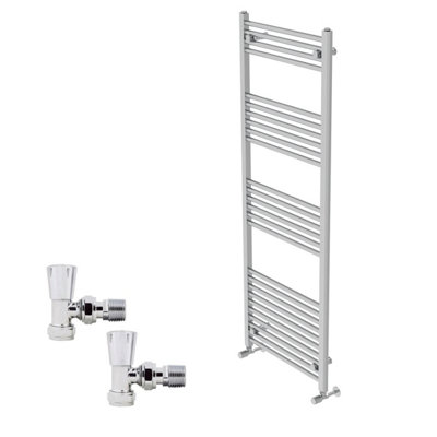 B&Q -  1600X600mm Chrome Straight Heated Towel Rail Radiator With Angled Lockshield Valves