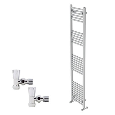 B&Q -  1800X400mm Chrome Straight Heated Towel Rail Radiator With Angled Lockshield Valves