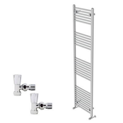 B&Q -  1800X500mm Chrome Straight Heated Towel Rail Radiator With Angled Lockshield Valves