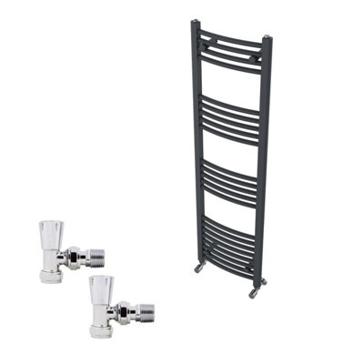 B&Q -  1400X400mm Anthracite Curved Heated Towel Rail Radiator With Chrome Angled Lockshield Valves