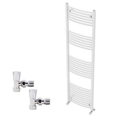 B&Q -  1800X500mm White Curved Heated Towel Rail Radiator With Chrome Angled Lockshield Valves