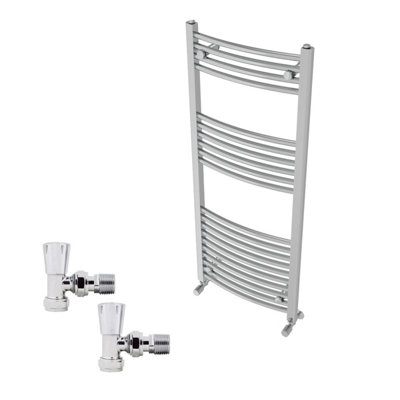 B&Q -  1200X500mm Chrome Curved Heated Towel Rail Radiator With Angled Lockshield Valves