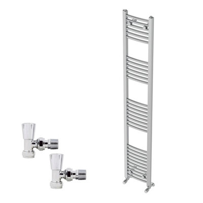 B&Q -  1800X300mm Chrome Curved Heated Towel Rail Radiator With Angled Lockshield Valves