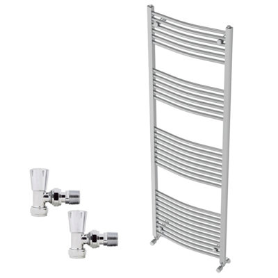 B&Q -  1800X600mm Chrome Curved Heated Towel Rail Radiator With Angled Lockshield Valves