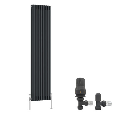 B&Q -  Anthracite Traditional 3 Column Radiator Vertical Cast Iron Style 1800X472mm With Angled Thermostatic Valve
