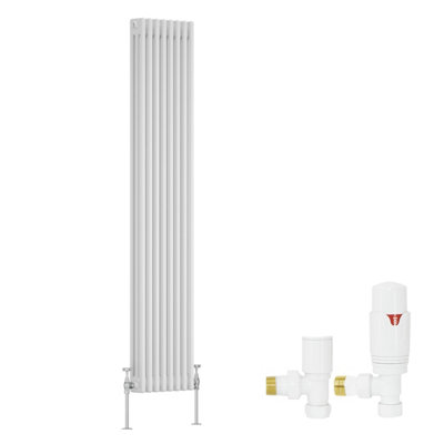 B&Q -  White Traditional 3 Column Radiator Vertical Cast Iron Style 1800X382mm With Angled Thermostatic Valve