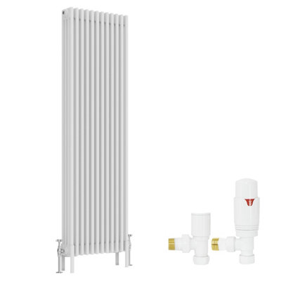 B&Q -  White Traditional 4 Column Radiator Vertical Cast Iron Style 1800X560mm With Angled Thermostatic Valve